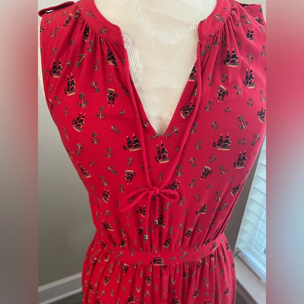 Leifnotes Red Casual Dress w Anchors &  ships size XS - Picture 3 of 11